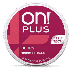 on! PLUS Berry Strong 9mg nicotine pouches can